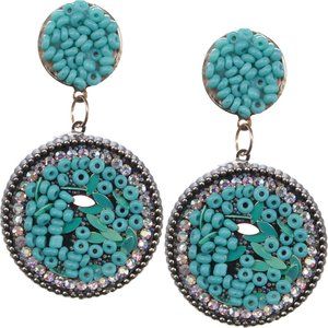 Blue Seed Bead Round Flat Disc Earrings